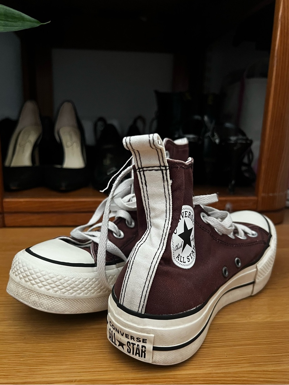 Converse Customized High Top Platform Sneakers in Brown with White Trim